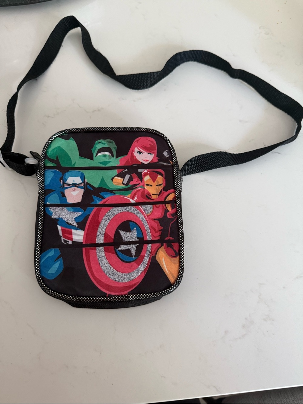 Marvel Kids Crossbody Bag with Red, Blue, Green, Pink, Black Accents